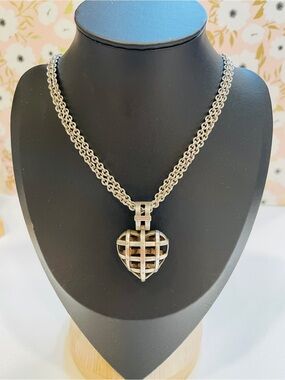 Elliot Silver Diamond Heart Cage Double Chain Toggle Necklace